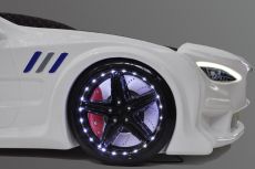 Дитяче ліжко машина Star Premium Mersedes GT white 160х80 см з підсвічуванням, музикою, шкіряний салон, пультом